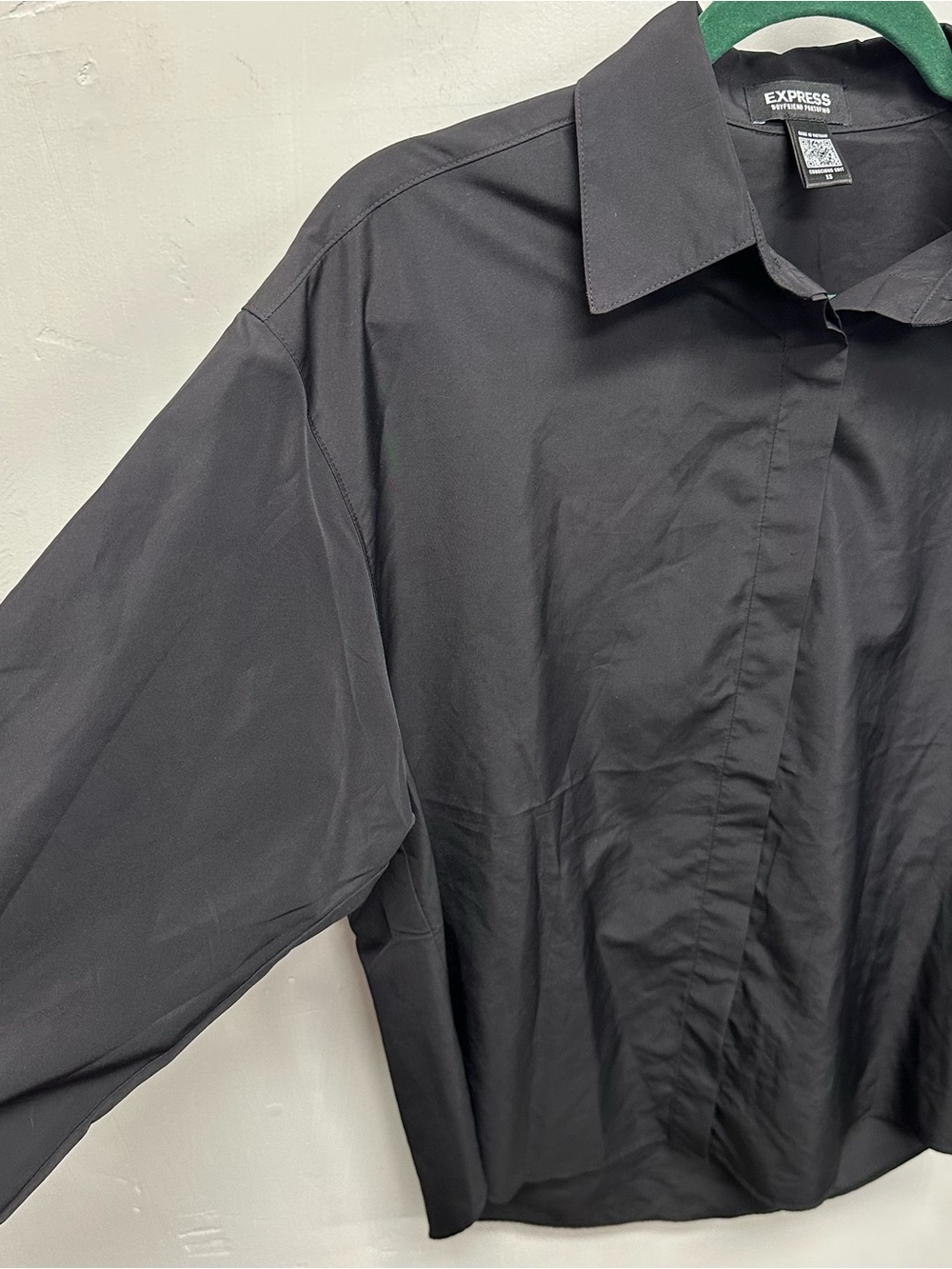 Express boyfriend portofino shirt black classic  casual XS corporate goth - Picture 4 of 7